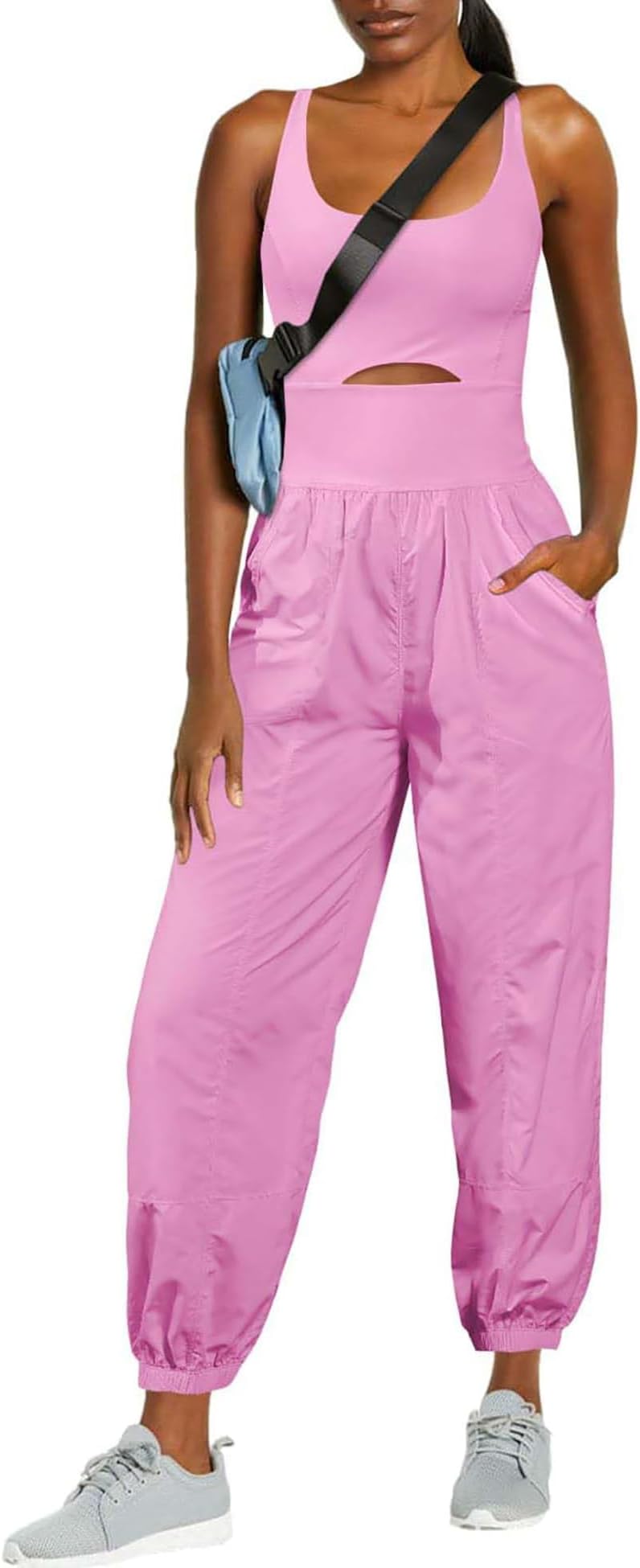 Womens Running Onesie Athletic Romper Pants Hiking Outfits One Piece Workout Jumpsuits with Pockets