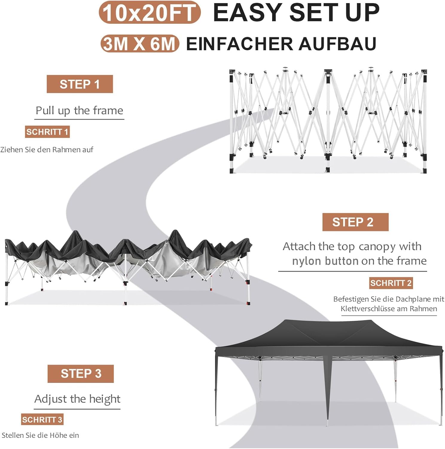 COBIZI Pavillon 3x6m Wasserdicht Stabil mit 6 Seitenteilen,Schwarz | Faltpavillon 3x6 Partyzelt Pop Up Camping Gartenzelt Gartenpavillon für Garten, Party, Festival, Hochzeit, UV-Schutz