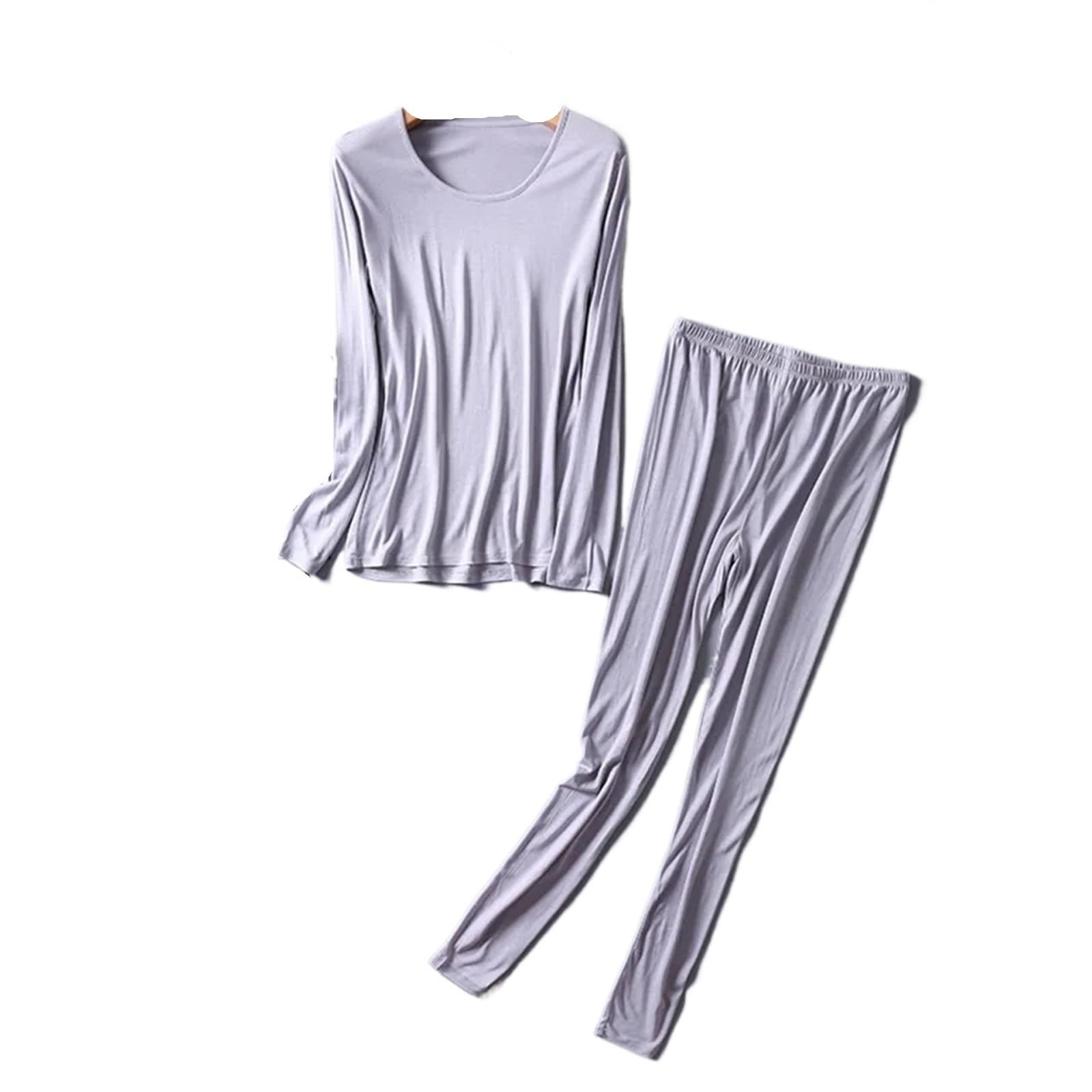 Set Termici per Donna Set Intimo Termico da Donna Caldo 80% Seta Naturale 20% Cotone Set Termico da Donna Lungo ML XL XXL Intimo Termico Donna Traspirante Set(Gray,M)