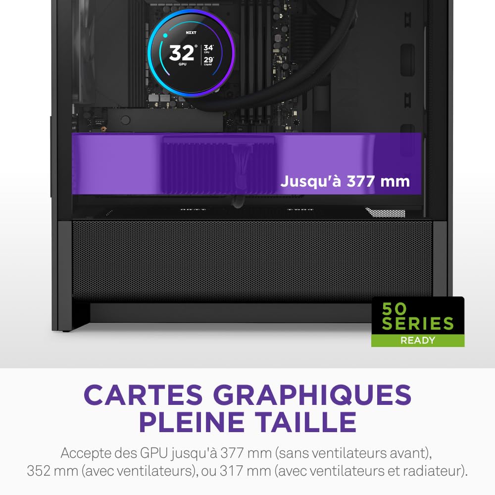 NZXT H3 Flow – Boîtier PC Gaming Micro-ATX – Flux d’air optimisé – 1 Ventilateur 120 mm Inclus – GPU Taille Standard – Rad. 280 mm Avant, 240 mm Dessus – Carte mère Back-Connect – Noir