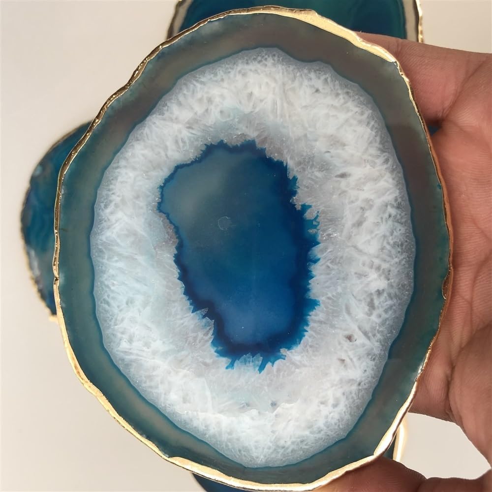 95-100mm Blue Crystal Agate Plate Geode Slice Crystal Coasters heal Ornaments (Size : 1pcs)