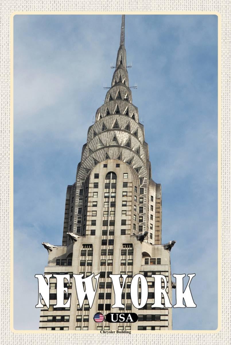 vianmo Metal Sign 12 x 18 cm New York Chrysler Building Skyscraper