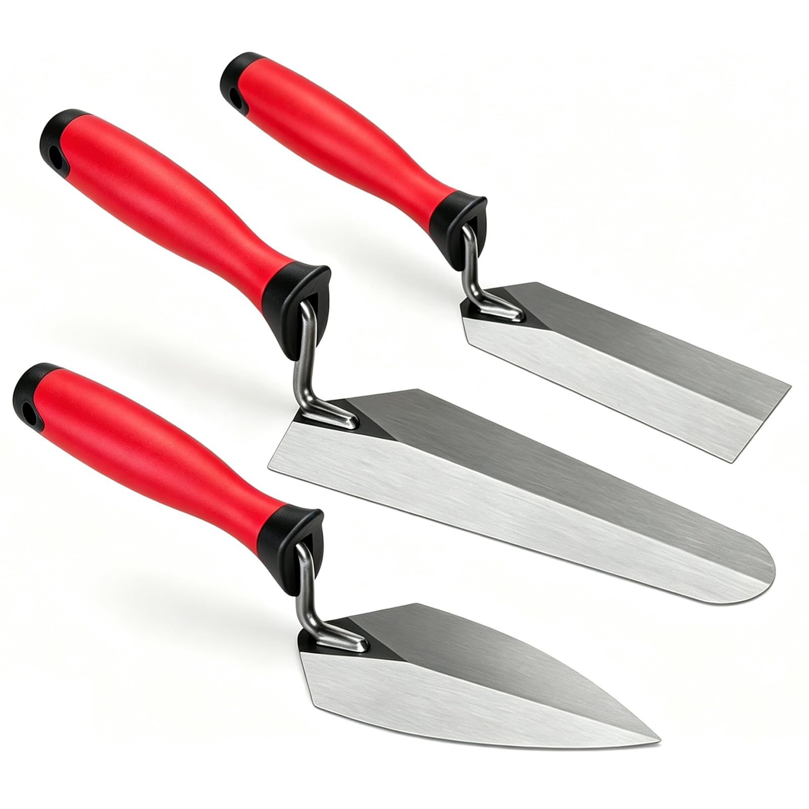 3 Piece Trowel Set, Carbon Steel Bricklaying Tools with Soft TPR Grip Handle, Pointing Trowel, Plastering & DIY Renovation, Gauging Trowel & Margin Trowel, Heavy Duty Masonry Mortar Tools for Builders