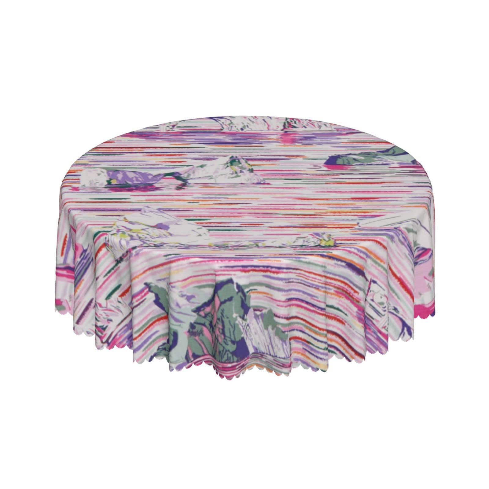 Lsjuee Colorful Stripes Ocean Iceberg Round Tablecloth 60 Inch Printed Washable Tablecloth for Dining Party Holiday Fall Home Decorative