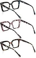 Vista 3 de KoKoBin Paquete de 3 elegantes lentes de lectura estilo Oprah con marco cuadrado para mujer, bloqueo de luz azul, cómodos lectores
