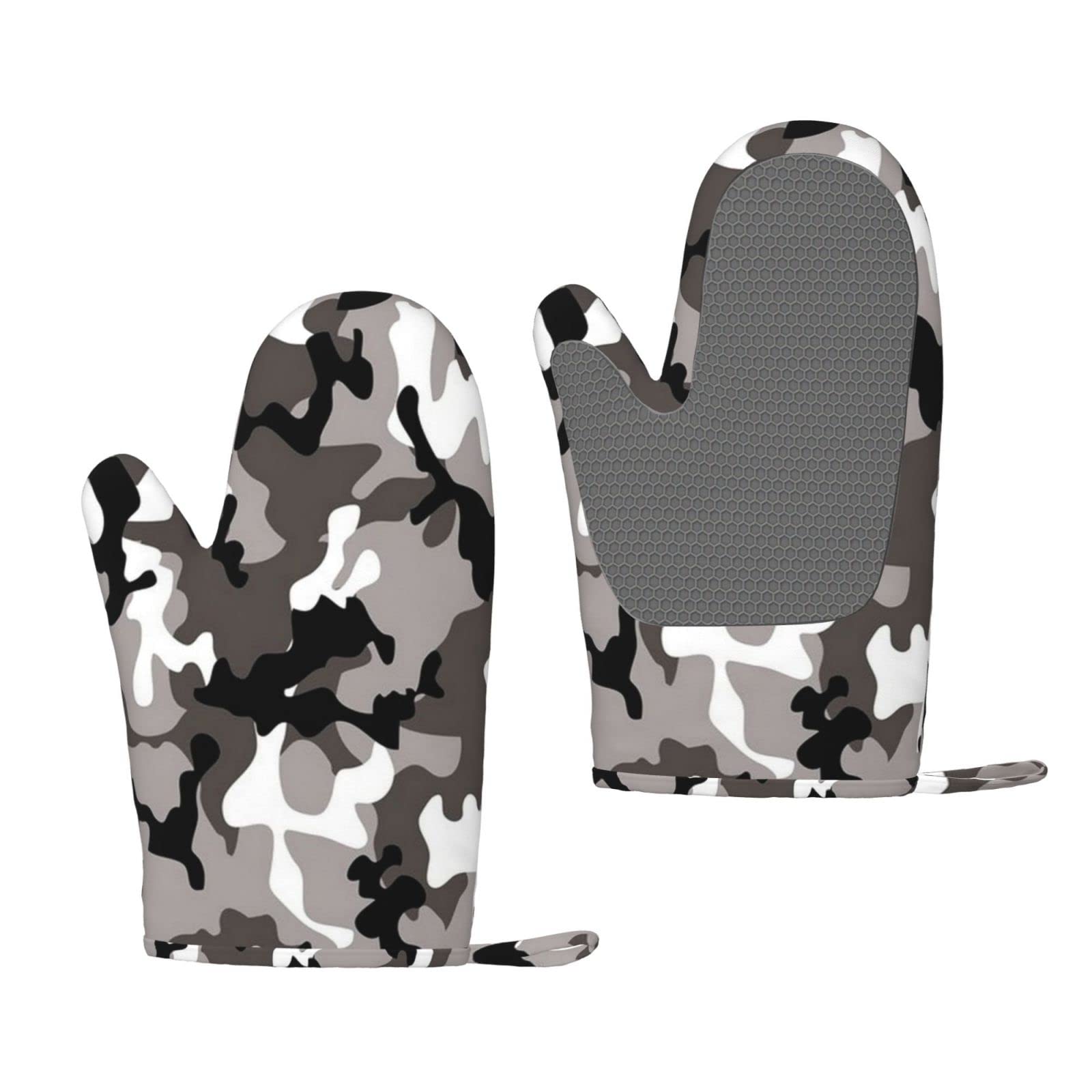 Gants de cuisine silicone double couche résistants chaleur camouflage blanc
