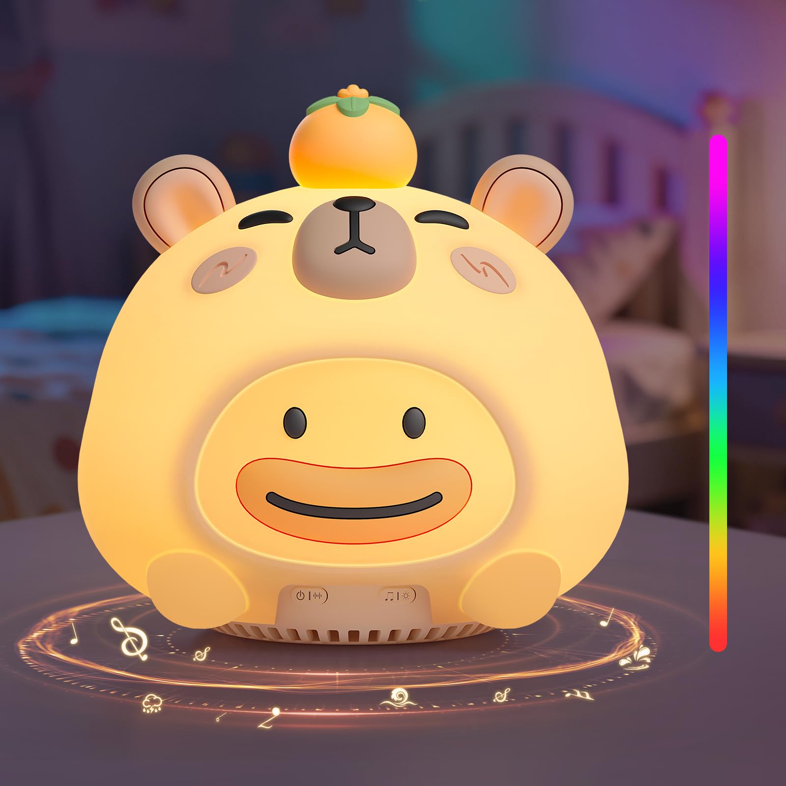 Linda luz nocturna de la máquina de ruido blanco – 20 sonidos relajantes, admite conexión inalámbrica, ambiente RGB con mando a distancia y temporizador, ayuda a dormir para bebés y adultos, regalo