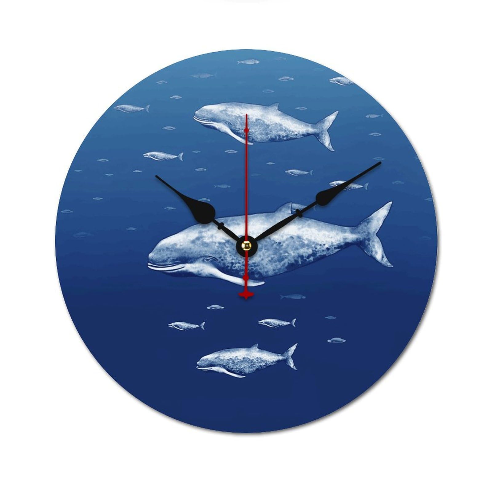 Horloge murale en bois baleine bleue de 30 cm pour enfant
