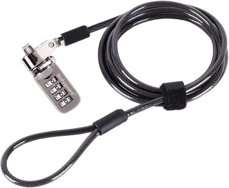Bodyguard Notebook Laptop Combination Lock Security Cable - 4 Digital Password Protections, Theft Deterrent - with Sturdy Thick Black Security Cable - for Desktops, Laptops and Projectors