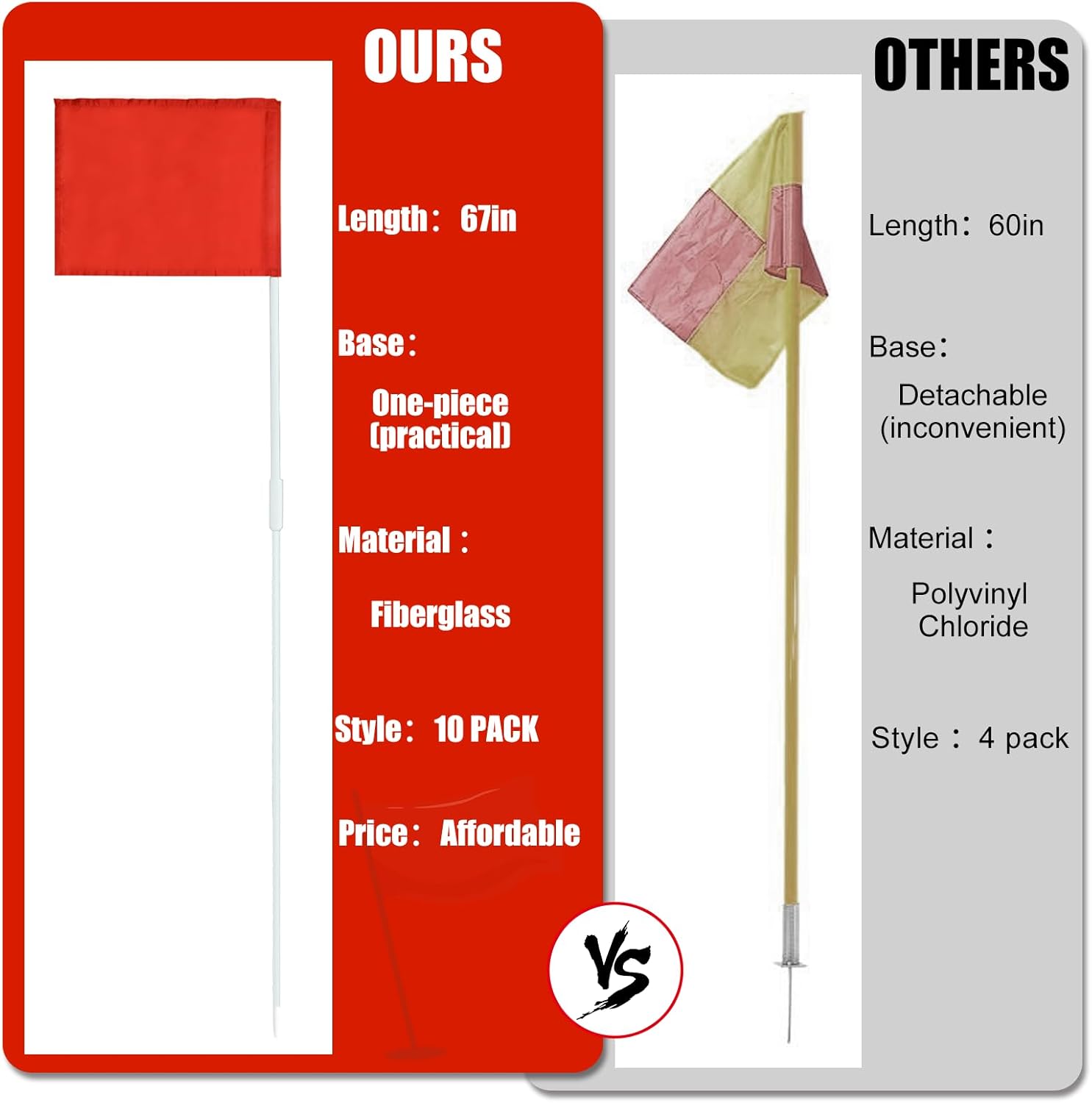 Soccer Corner Flags, Set of 10 67-Inch Football Field Corner Flags & Agility Poles for Soccer, Rugby, and Field Hockey