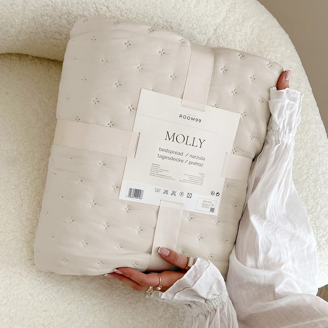 Molly Elegante Tagesdecke 200 x 220 cm Creme Bettüberwurf Sofaüberwurf Steppdecke