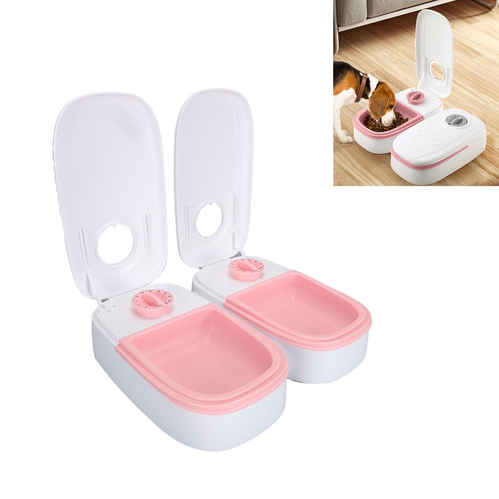 Double Meals Automatic Pet Feeder, Smart Timed, 350ml per Bowl, ABS Material, Ice Pack Space, Removable Design, Anti Slip Pads, for Cats Small Medium Dogs, (Pink) - image 7