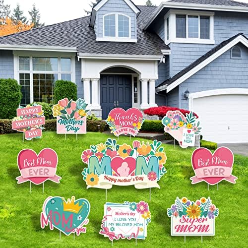 ADXCO 8 Packs Happy Mother's Day Yard Signs Love Mom Lawn