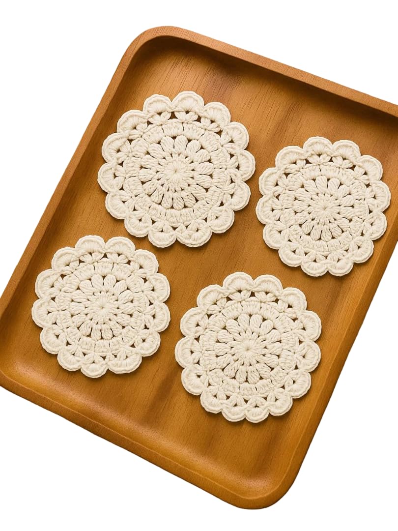 Indian Designer Handicraft Handmade Crochet Doilies Coasters Set of 6 | Eco-Friendly, Durable & Absorbent Drink Coasters for Coffee, Tea, Glasses | Stylish, Modern & Non-Slip (Yellow)-image-31