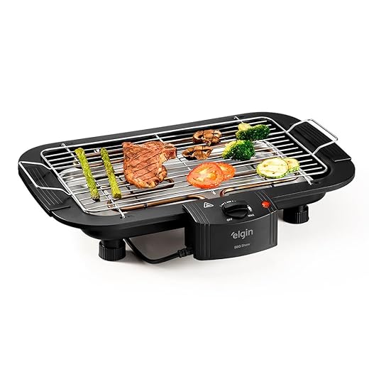 Churrasqueira Elétrica De Mesa Bbq Show Elgin 220V Com controle de temperatura, bandeja anti-fumaça e grelha removível