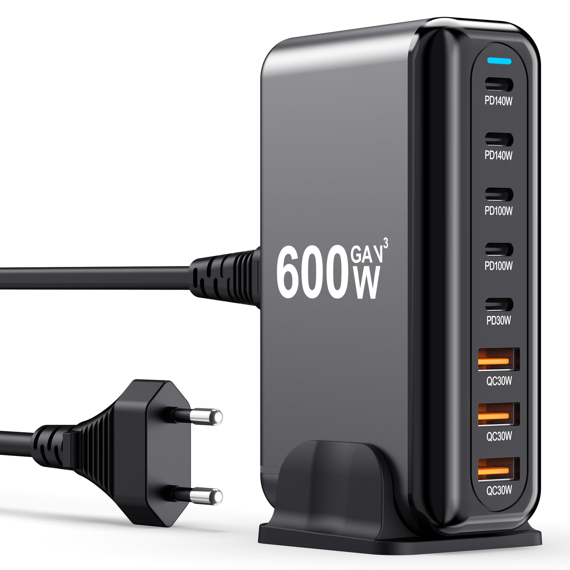 600W 8 Port GaN USB C Charger PD 140W 100W 65W 45W 20W Fast Charging Station for MacBook Pro iPad iPhone Galaxy S26 Pixel Dell Laptop