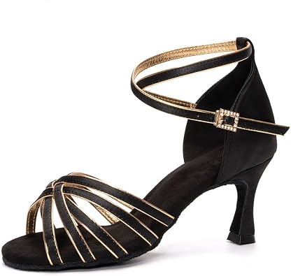 HROYL Womens Latin Dance Shoes Satin Professional Ballroom Salsa Practice Performance Dance Shoes EM-213