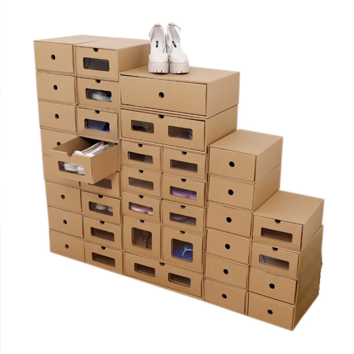 Juego de 6 cajas de almacenamiento de zapatos con ventana transparente para zapatos y accesorios de mujer, 30 x 21 cm, ideal para el hogar