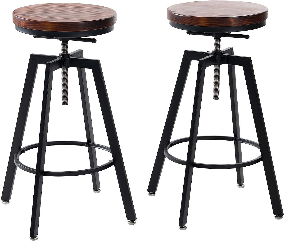 Adjustable Bar Stools for Kitchen Counter,Rustic Counter Height Bar Stools Set of 2 - Natural Wood Seat - Rustic Brown (Brown)