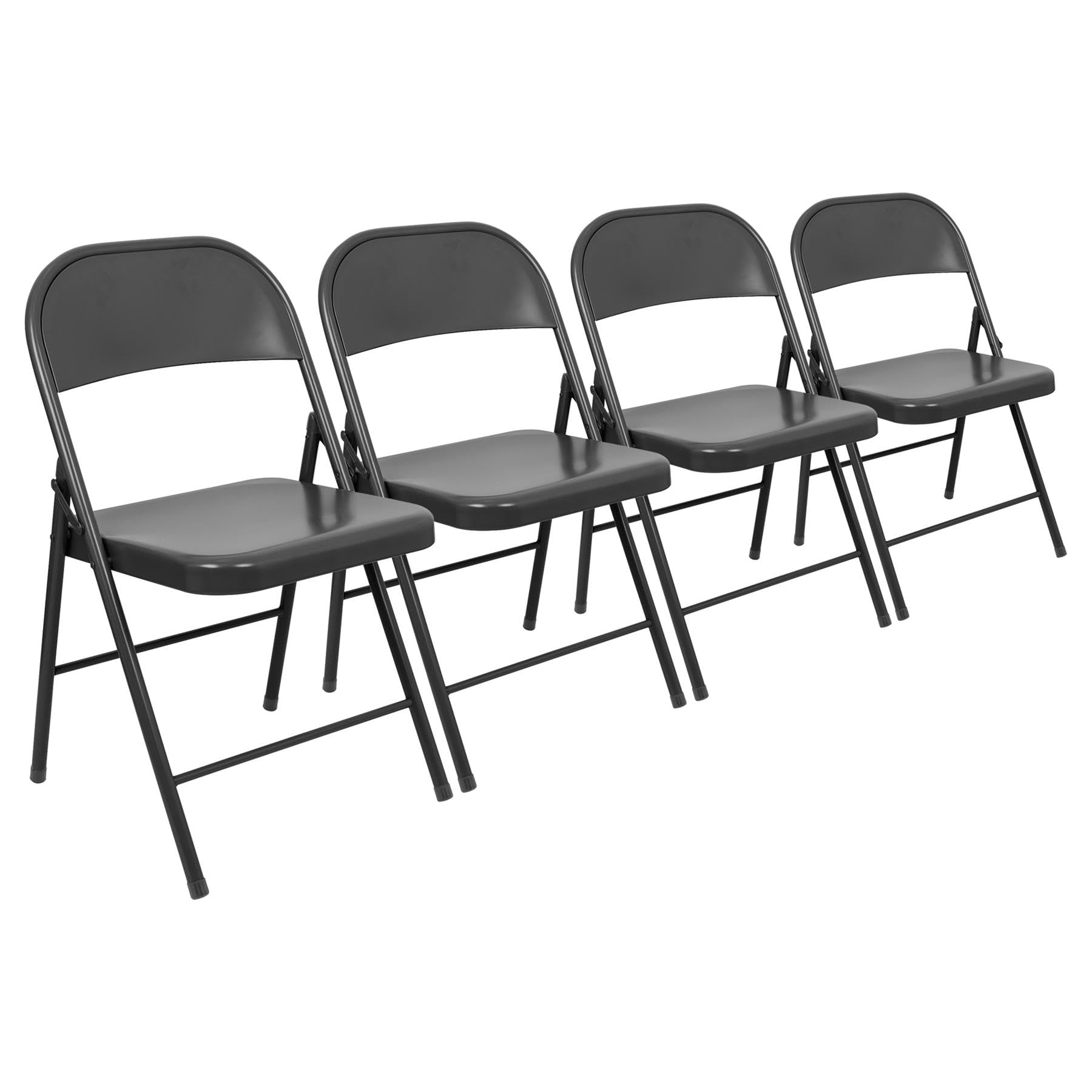 Harbour Housewares Black Metal Folding Chairs with Rubber Bumper Feet - Pack of 4 - Matte Lightweight Foldable Desk Chair Metal Garden Seats for Indoor, Outdoor Activities, Guests, Conferences