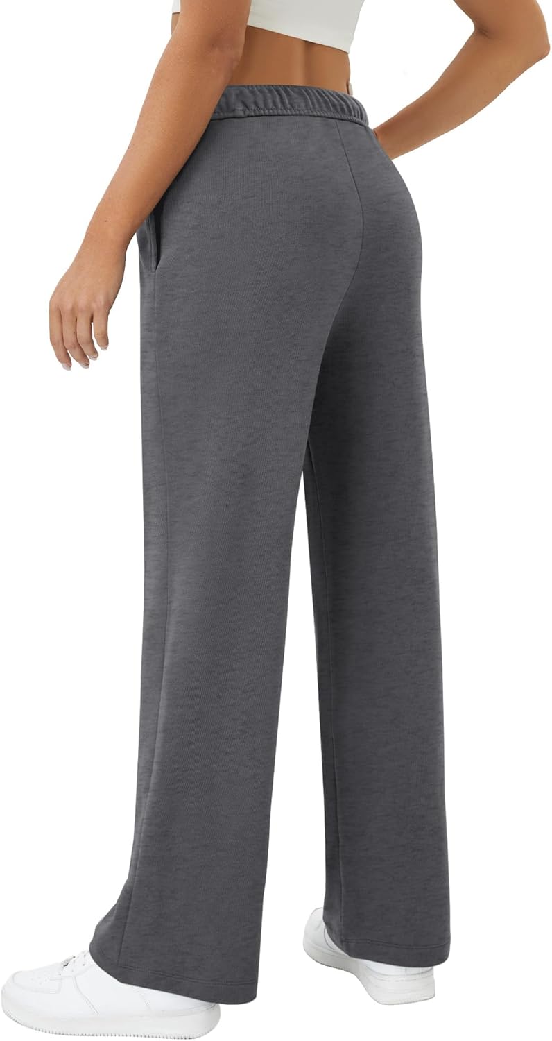 Womens Wide Leg Sweatpants Interior Drawstring Baggy Sweat Pants with Pockets Elastic Waisted Lounge Casual Trousers - Image 2