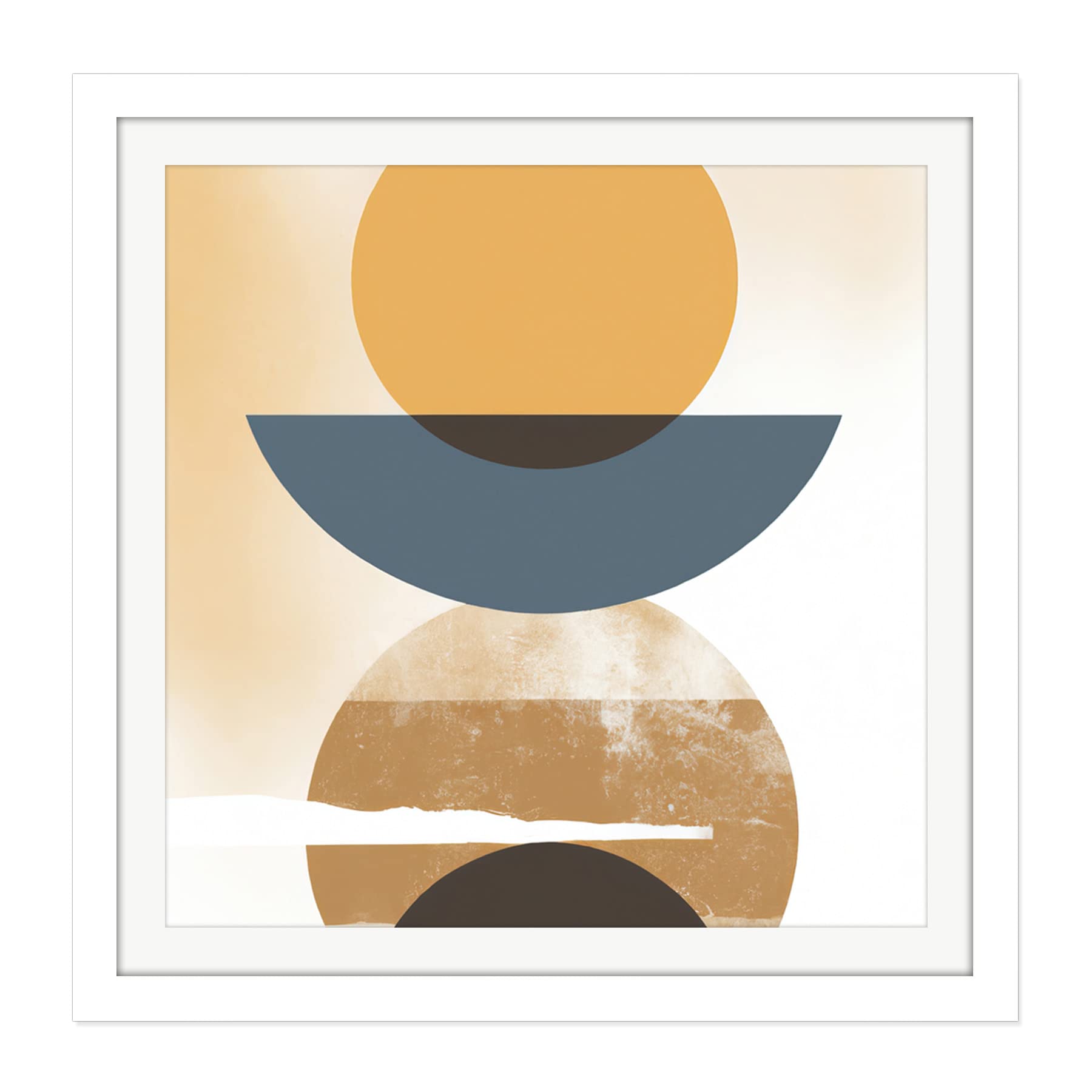 Wee Blue Coo Sun Moon Eclipse Abstract Modern Simple Boho Bohemian Ochre Grey Square Wooden Framed Wall Art Print Picture 16X16 Inch