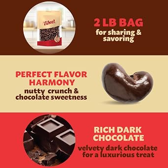 Dark Chocolate Covered Cashews, Bulk Dark Chocolate Nuts, 2 Lb Bag