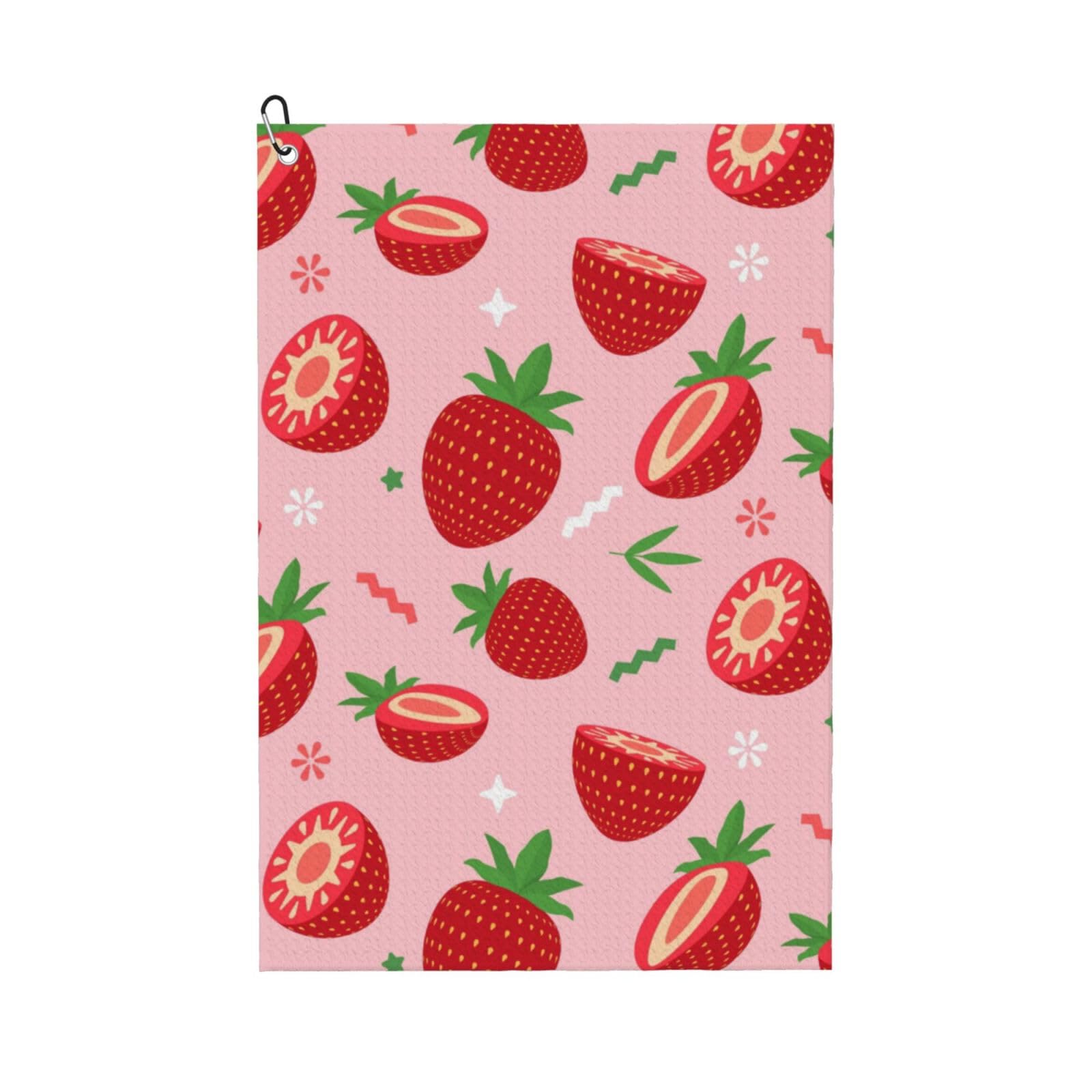 Hnnkloy Strawberry On Pink, 16x24 in Portable Waffle Golf Towels with Carabiner Clip for Golf Bag
