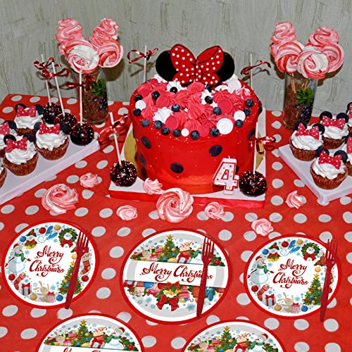 96Pieces Christmas Paper Plates And Napkins Set,Disposable Christmas Party Dinner Dessert Plates Decoration Supplies,Kids Cute Party Dinner Napkin Fork Tableware Set For 24 Guests #TOP5