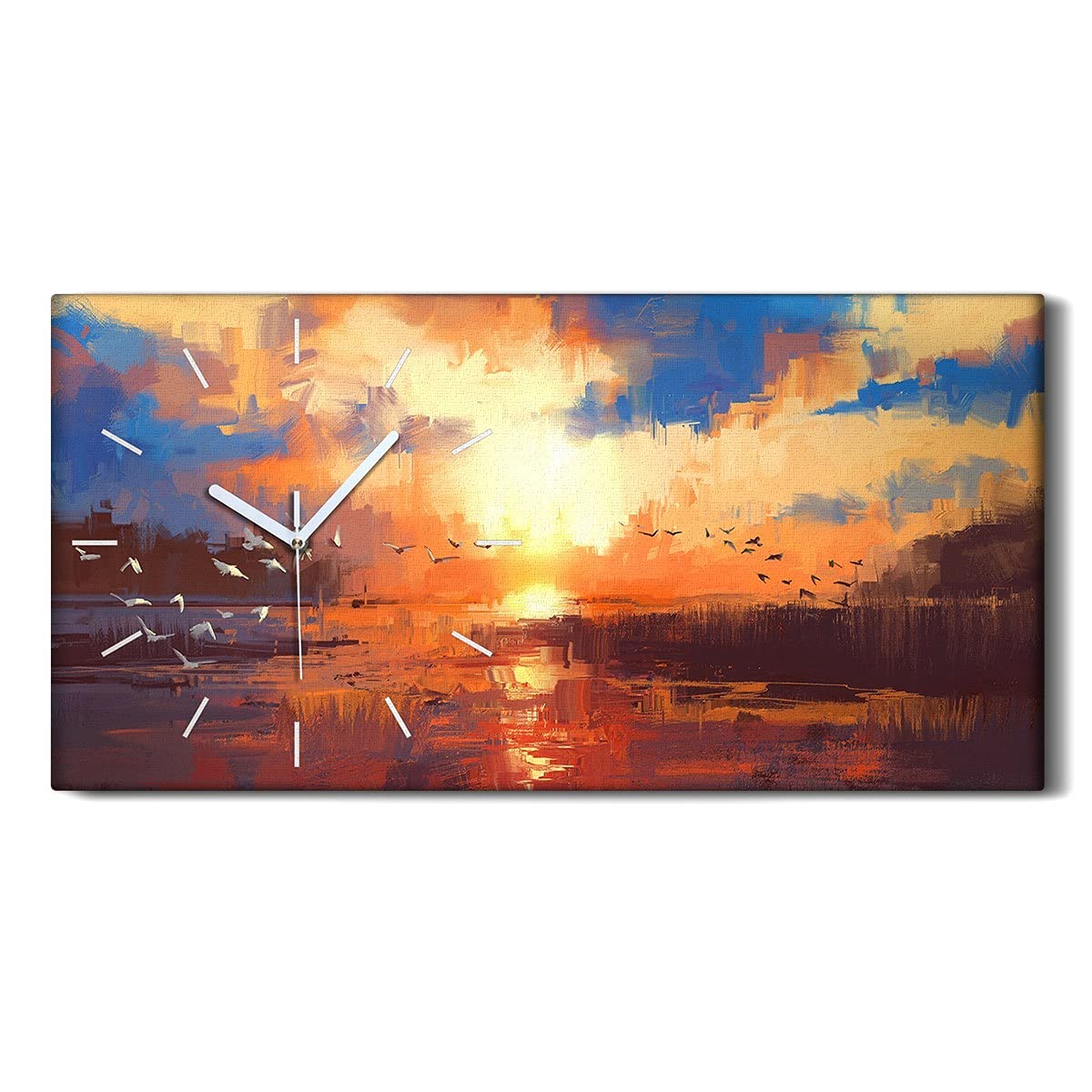 Horloge sur toile 60x30cm art mural moderne salon chambre coucher soleil