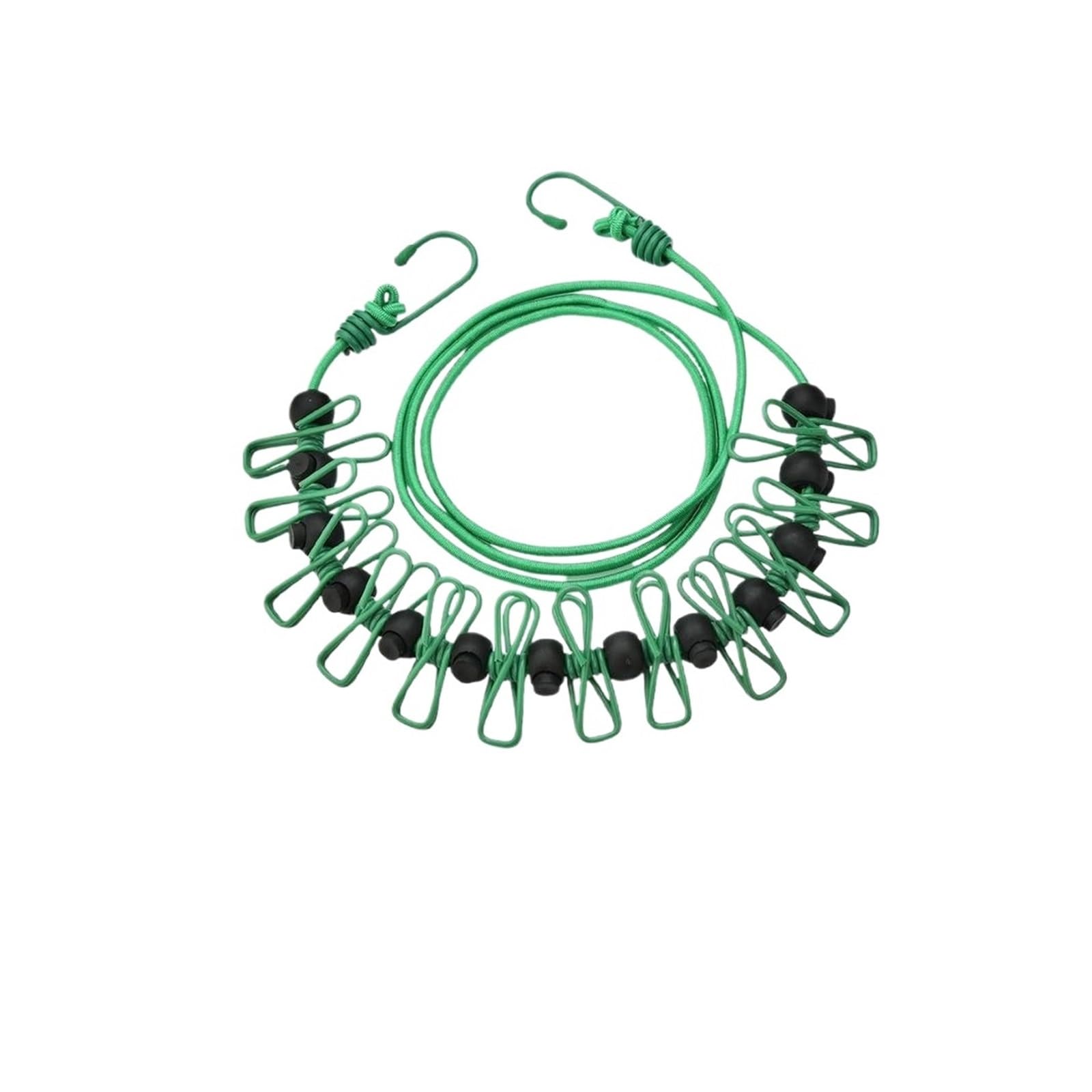 Laundry Drying Rope, Windproof Elastic Clothesline With Clips For Backyard Travel, Laundry Drying, Multicolor(Green)