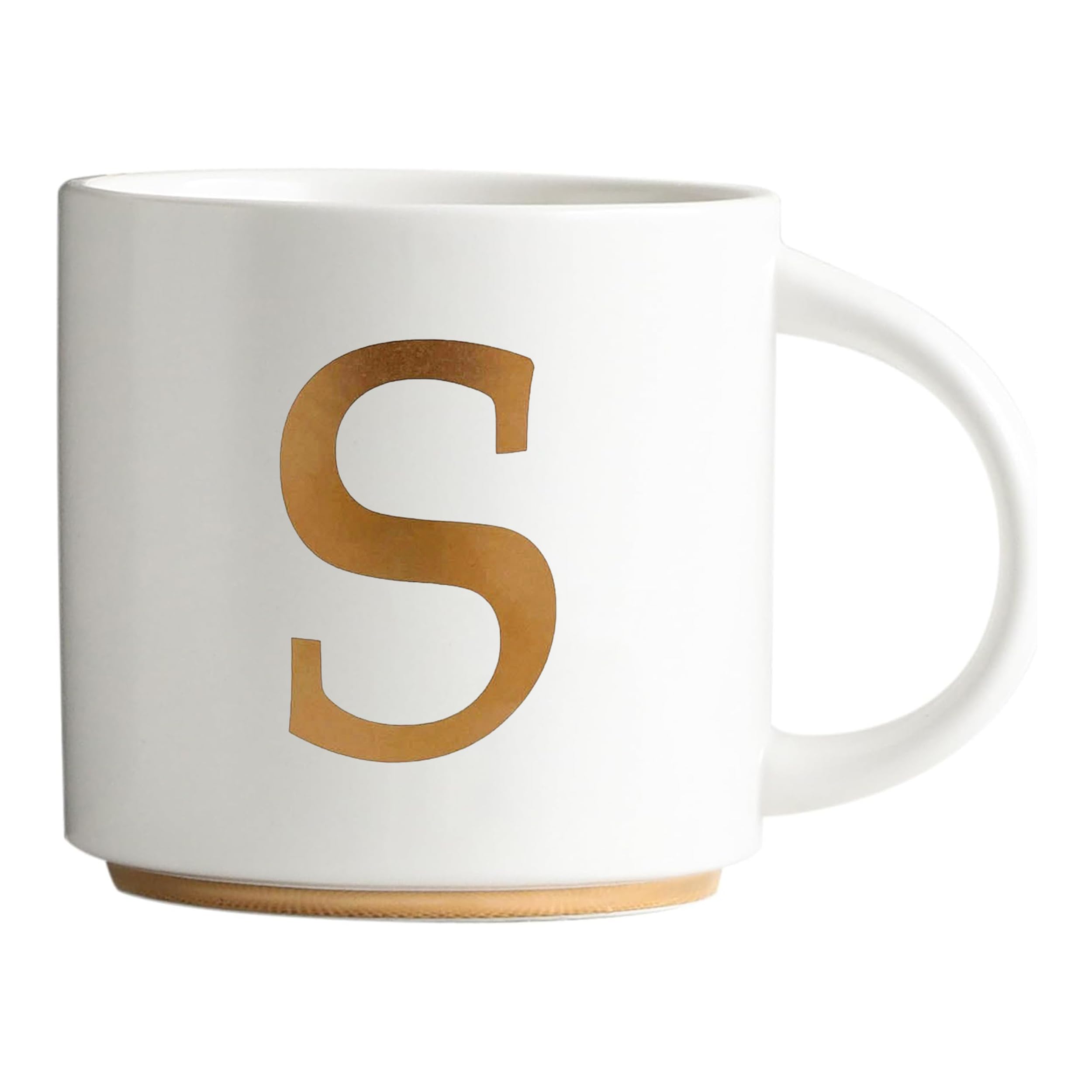 Monogram Ceramic Mugs, 15 oz Golden Initial Coffee Cups, Elegant Alphabet Tea Mugs, Elegant Personalized Mug with Gift Box, Unique Mug with Double Side Capital Letter (S)