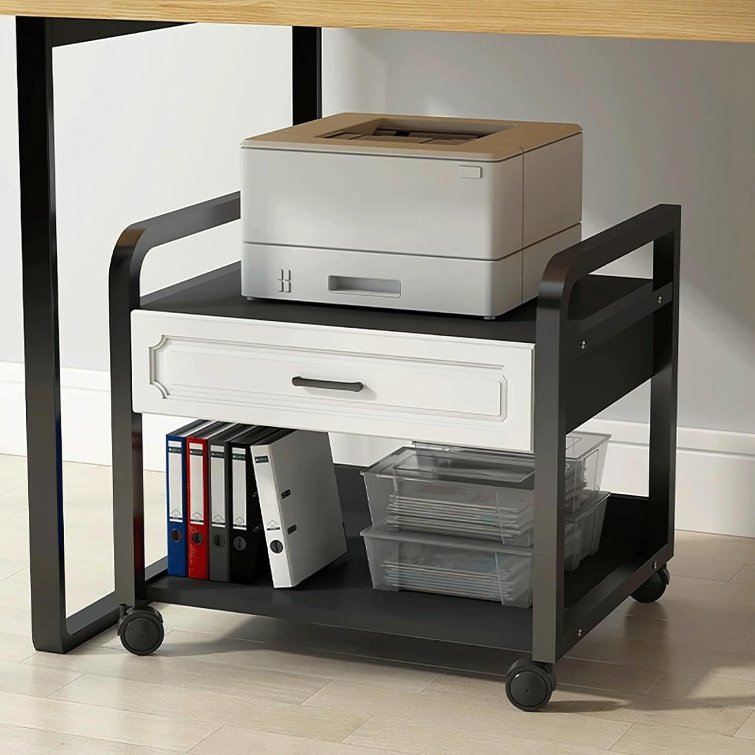 DFGHNBVC Mobile Printer Cart With Wheels And 2 Tiers For Home Office Organization And Space Saving,Black 3-55Cm