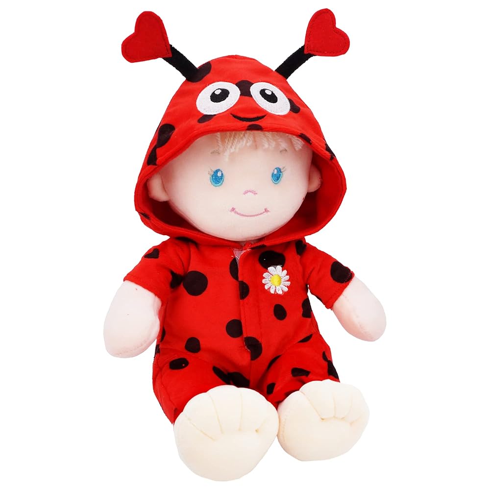 June Garden 12 Sweet Dolly Ladybug - Stuffed Ultra Soft Baby Doll for Birth and Up - Ladybug Outfit