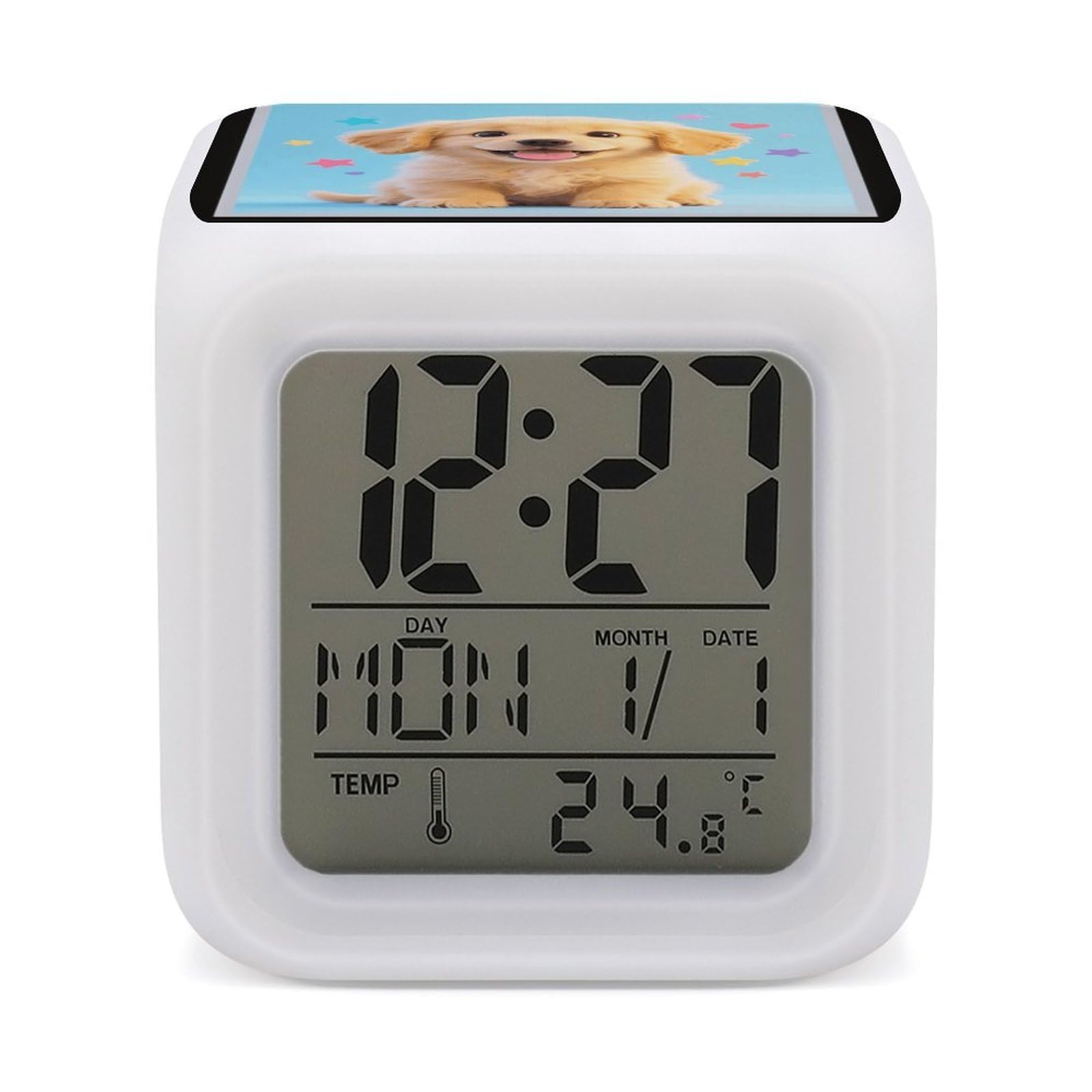 Relojes digitales para oficina y dormitorio Happy Dog con pantalla de temperatura