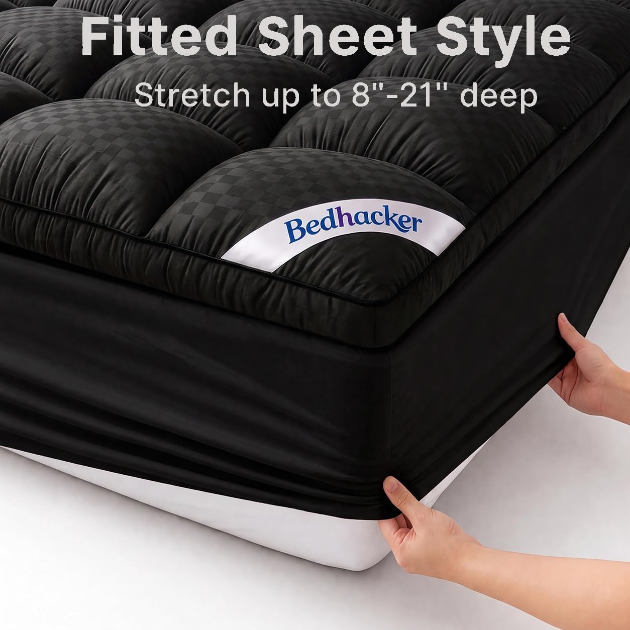King Mattress Topper, Thick Pillow Top Mattress Pad, Black