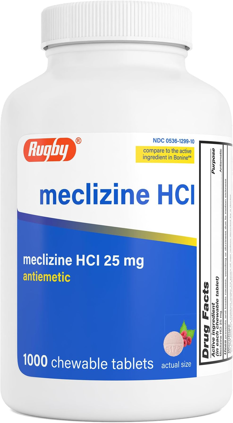 Meclizine Chewable Tablets 25mg - Anti-Nausea Medicine Helps with Motion Sickness - 1,000 Tablets
