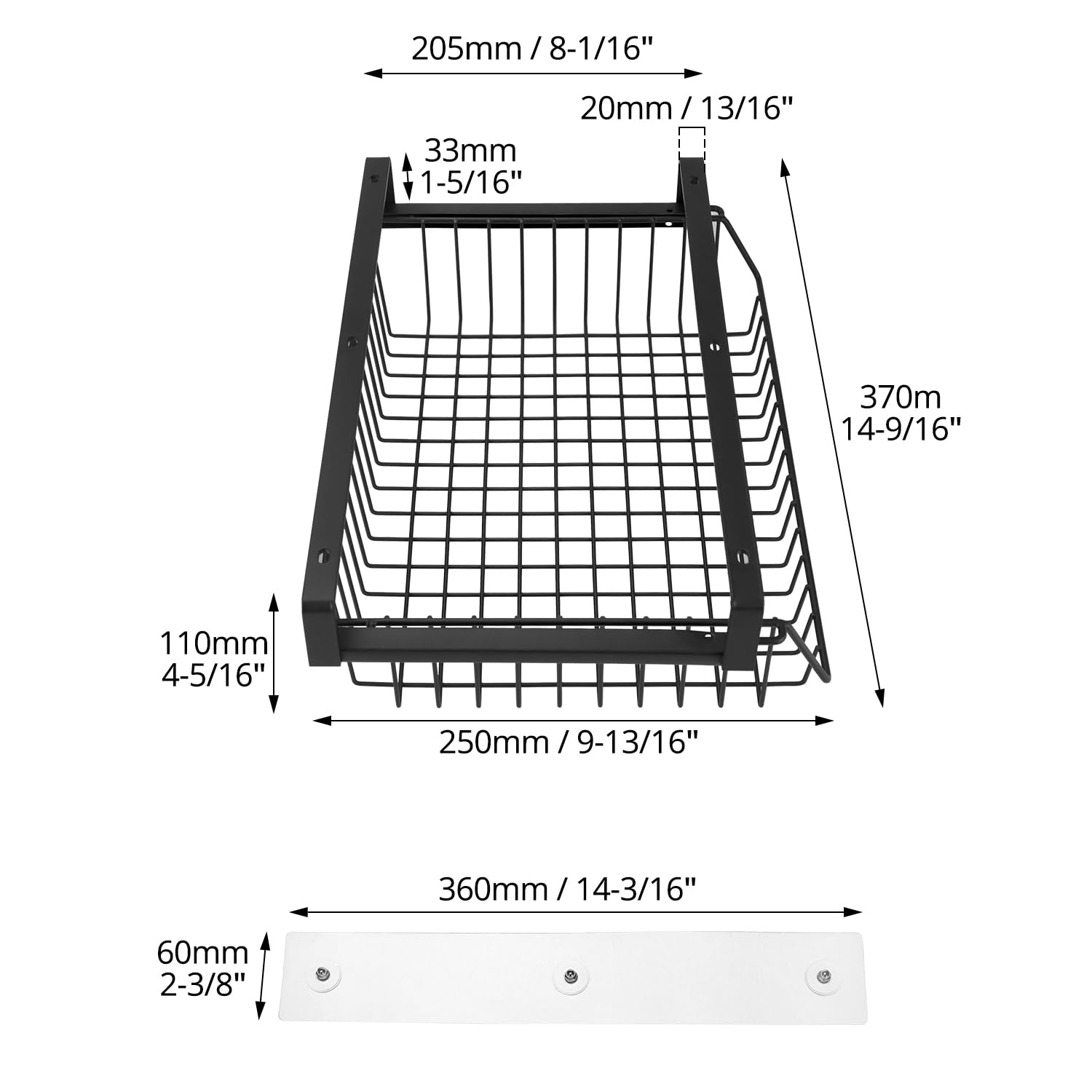 QWORK® Cajón debajo de la mesa de metal, capacidad de carga de 5-10 kg, cajones debajo del escritorio, se puede utilizar en oficinas, cocinas