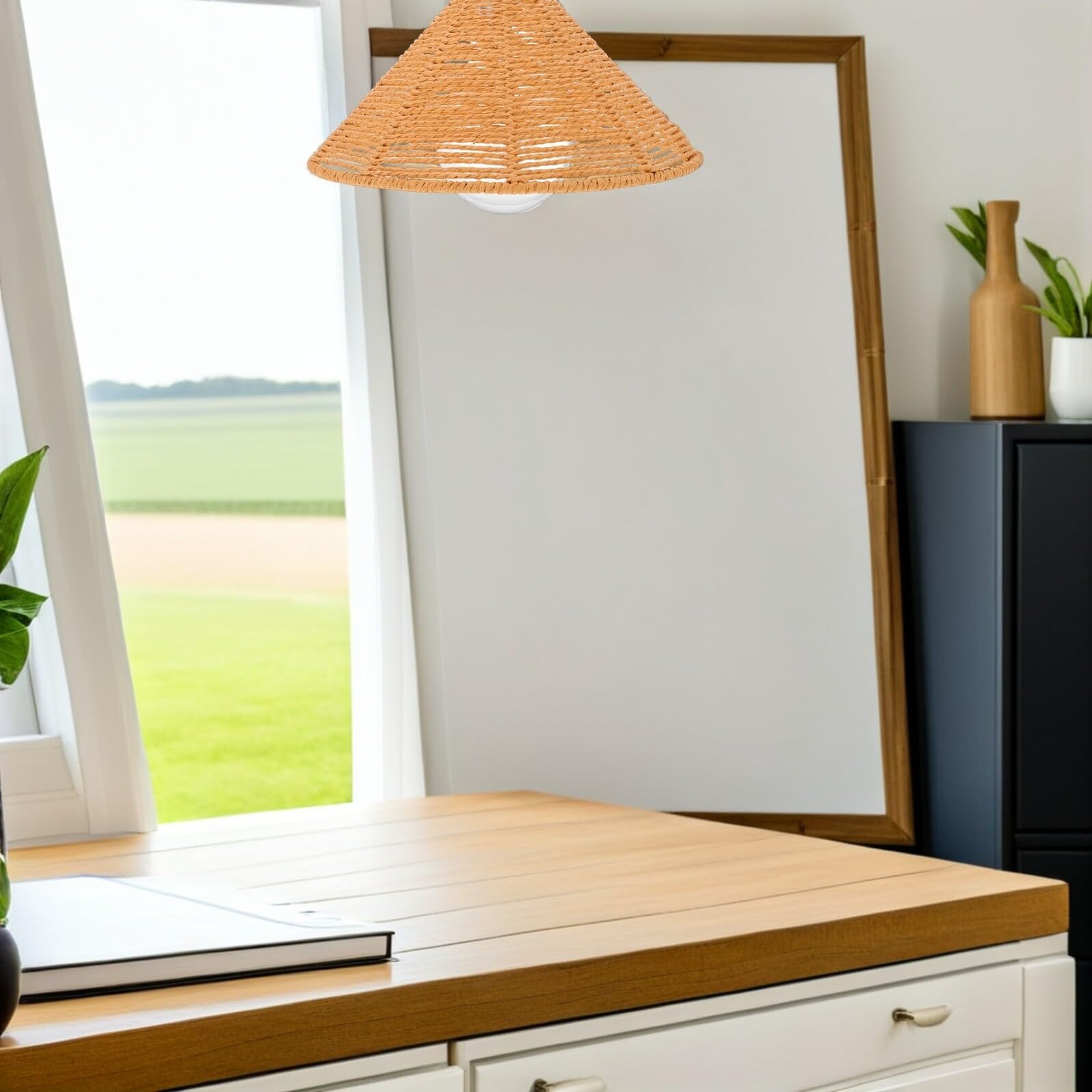 VICASKY Lampada in Corda di Carta Intrecciata Mano Paralume Decorativo per Lampadario Paralume Moderno Boho per Lampade da Tavolo Pavimento o Soffitto