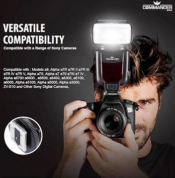 Commander Optics Electronic Flash for Sony Alpha Cameras Model A7 A7R A7S A7-II A7-III A7R-II A7R-III A7S-II A6300 A6000 Etc Fully Automatic E-TTL 1/8000s HSS 2.4G Wireless High Power