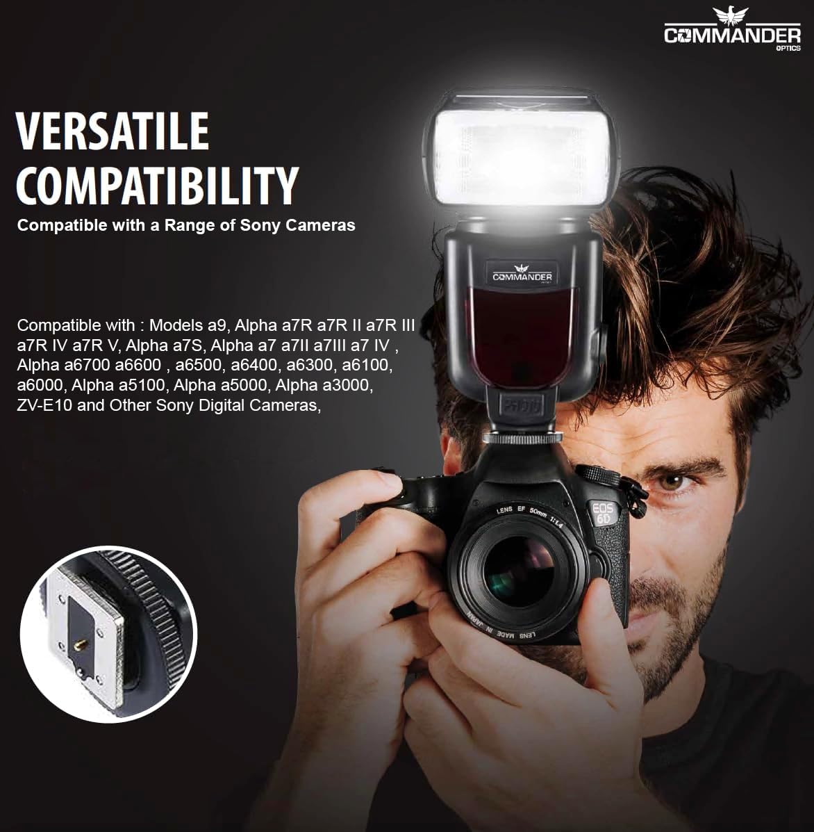 Commander Optics Electronic Flash for Sony Alpha Cameras model A7 A7R A7S A7-II A7-III A7R-II A7R-III A7S-II A6300 A6000 Etc Fully Automatic E-TTL 1/8000s HSS 2.4G Wireless High Power