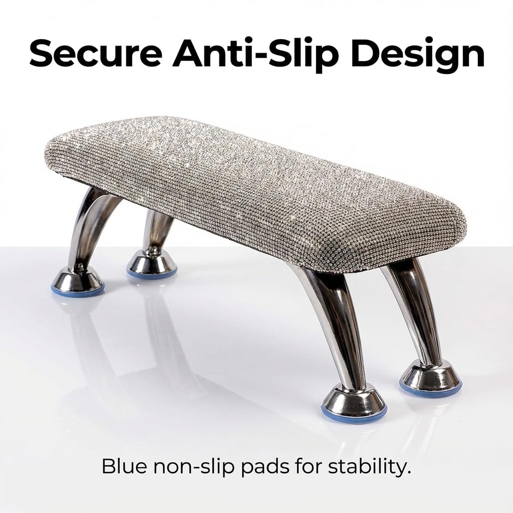 Klimonla Manicure Arm Rest for Nails Tech - Salon Grade Manicure Hand Rest with Non-Slip Mat, Durable Sparkly Fabric Stable Metal Base for Nail Techs Home Beauty Salon