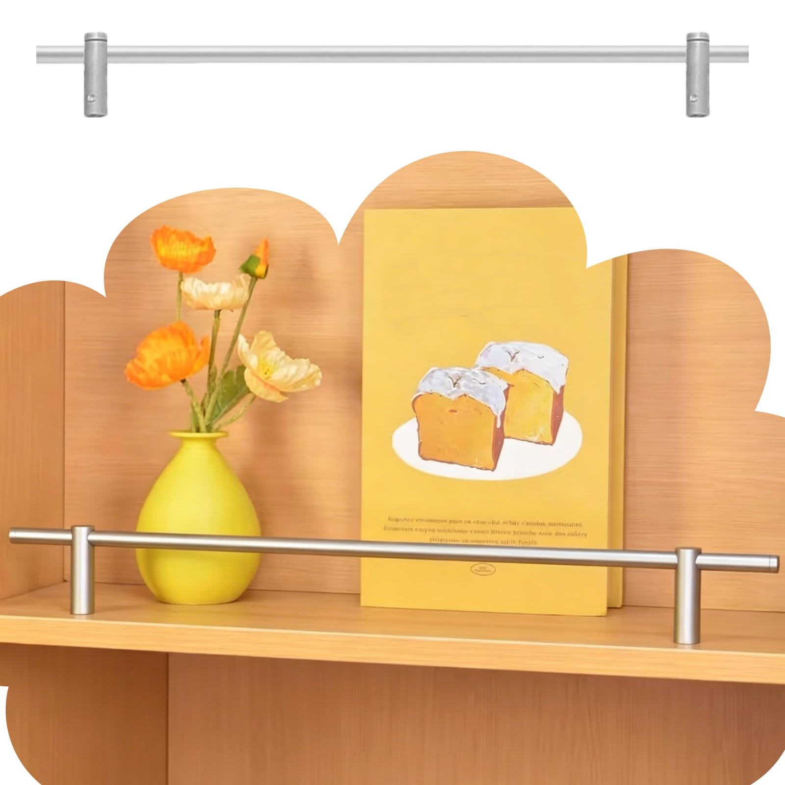Brushed Gold Aluminum Alloy Shelf Guard Rail, Black Gallery Rails for Shelves 20 24 28 48 72 inch Long, Decor Tipping Rails Set with Screws and End Post(Silver,38inch/96.5cm)