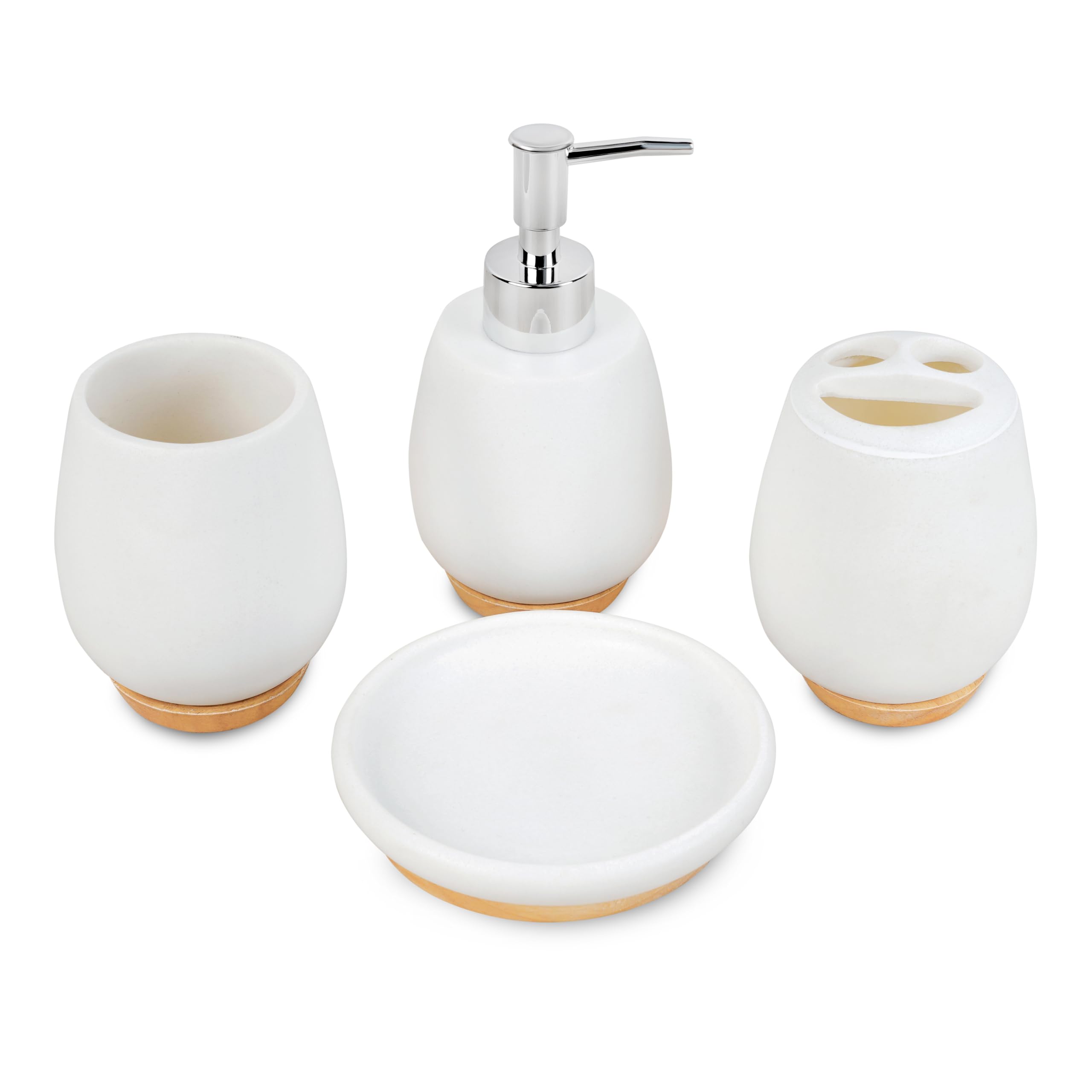 Onprix 4pcs Bathroom Accessory Set Ceramic Bath Ensemble Set Includes Soap/Lotion Dispenser, Toothbrush Holder, Soap Dish, Tumbler, for Decorative Countertop