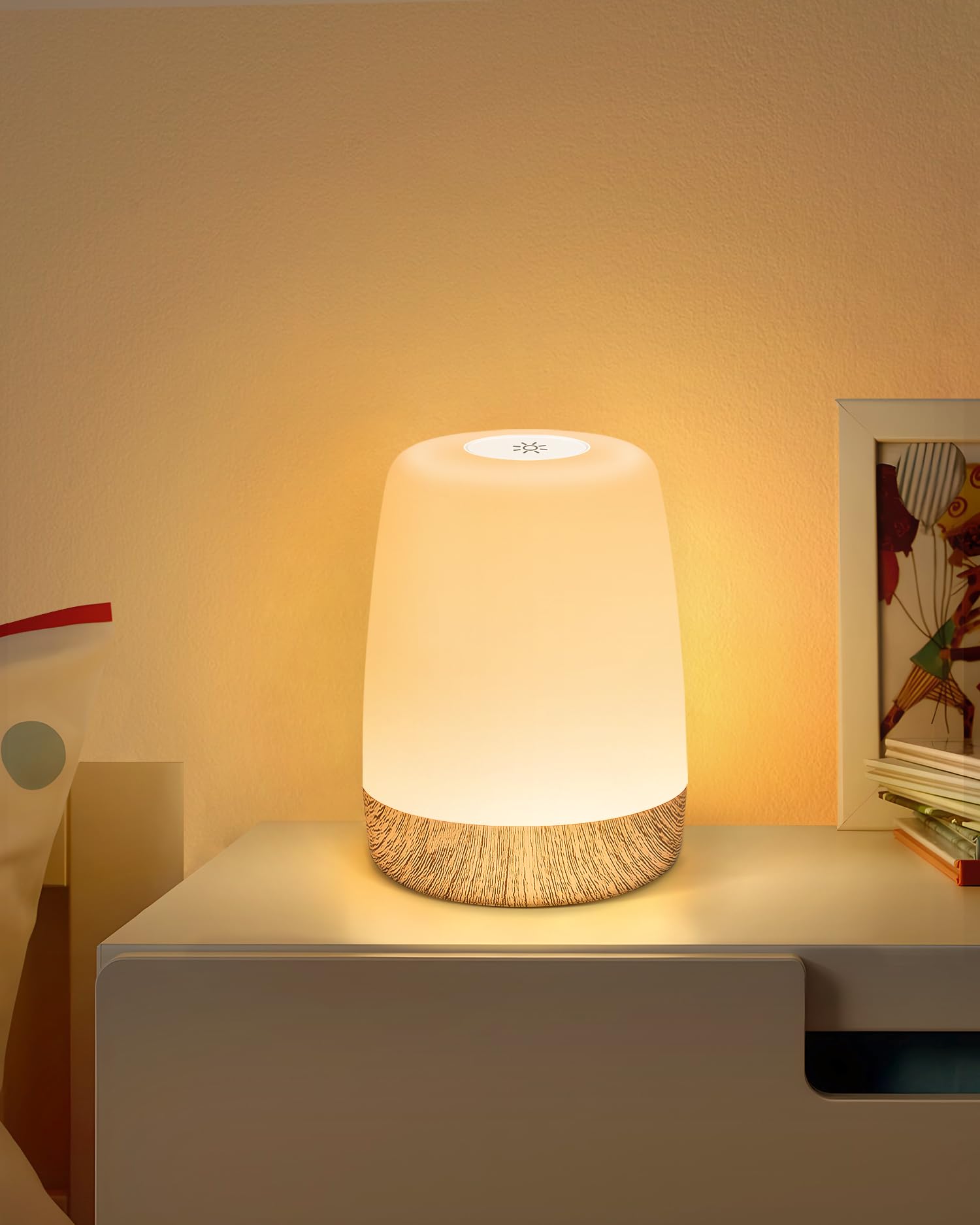 FOMYHEARD Pequeña lámpara de mesa inalámbrica, LED lámpara de noche táctil regulable con luz cálida y cambio de color 256 RGB, lámpara recargable, luz de lactancia, regulable con temporizador, luz