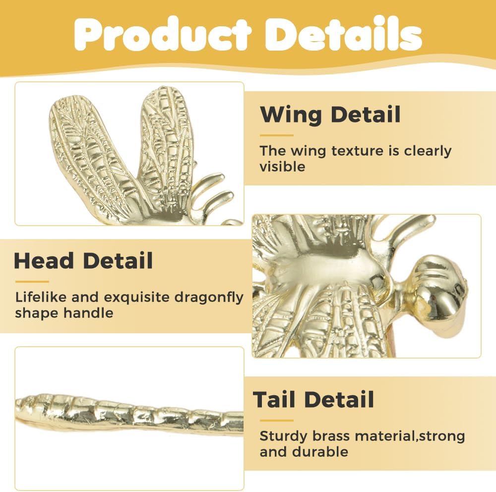 Mgoodoo 4Pcs Brass Dragonfly Cabinet Knobs, Golden Tone Cupboard Knobs Animal Single Hole Handle Decorative Dresser Drawer Handle Knobs for Doors Closets Drawers Wardrobes