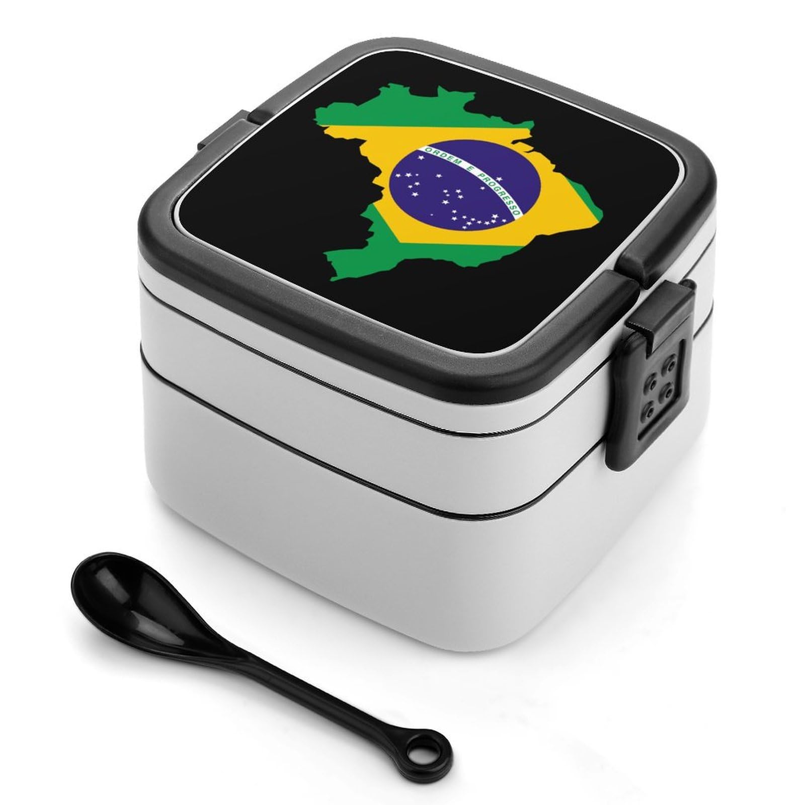 CGSBNGHA Brazil Flag Map Bento Lunch Box 2 Layer Lunchbox Food Container for Adults Office