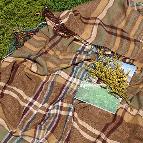 David's Home Tartan Plaid Throw Blanket- Soft And Lightweight Herringbone Fringe Blanket For Couch Sofa-Outdoor Blanket Lap Throw With Decorative Tassels,50X60 Inches-Pumpking Orange #TOP1