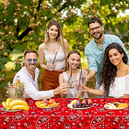 Western Party Tablecloth Backdrop Roll 4.5 X 100 Ft Paisley Table Cover Red Bandana Tablecloth Floral Plastic Disposable Table Cloth For Western Cowboy Themed Wild West Party Decorations Supplies #TOP5