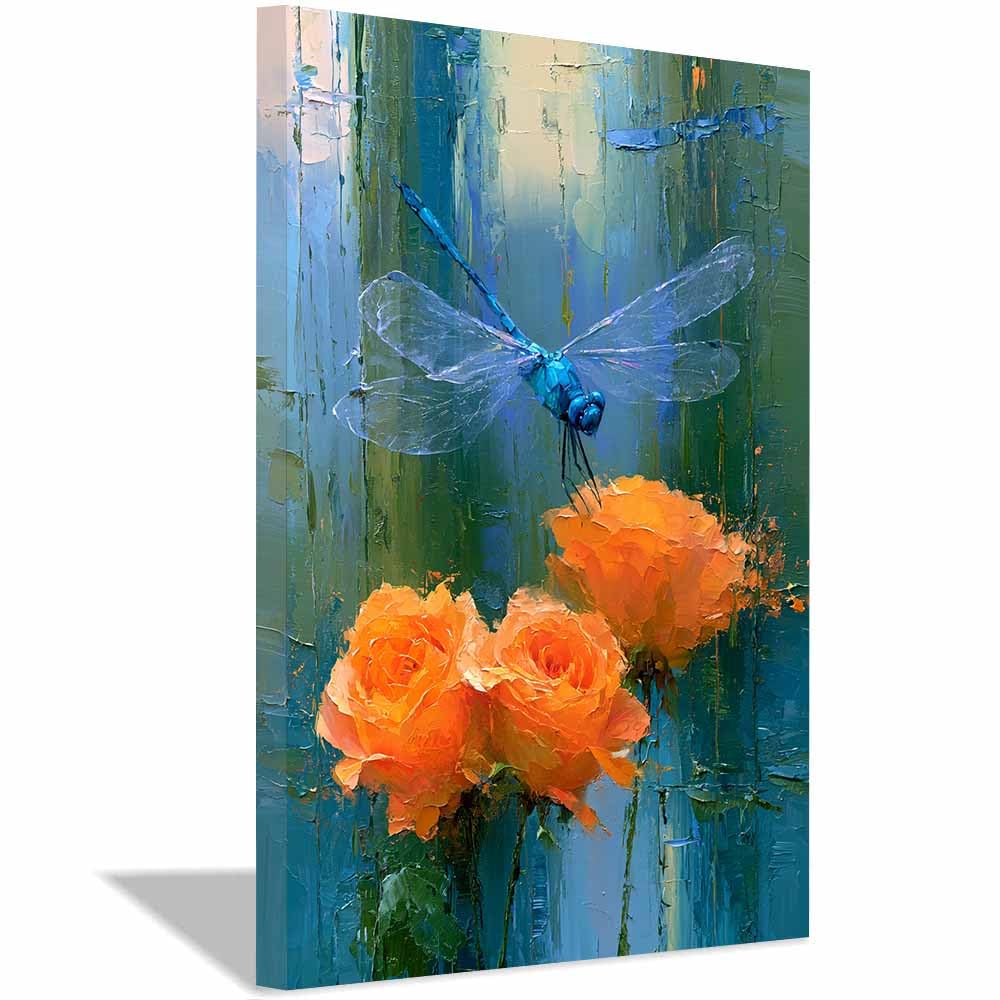 PUQAAEO Print On Canvas Animal The Picture Dragonfly ros Oil Art For Home and Hallway Decoration Modern Decoration Portrait Wall Art Painting Pictures(Multicolor)-70x100cm Framed
